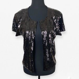 NWT The Limited Black Sequin short sleeved cover up crop cardigan L